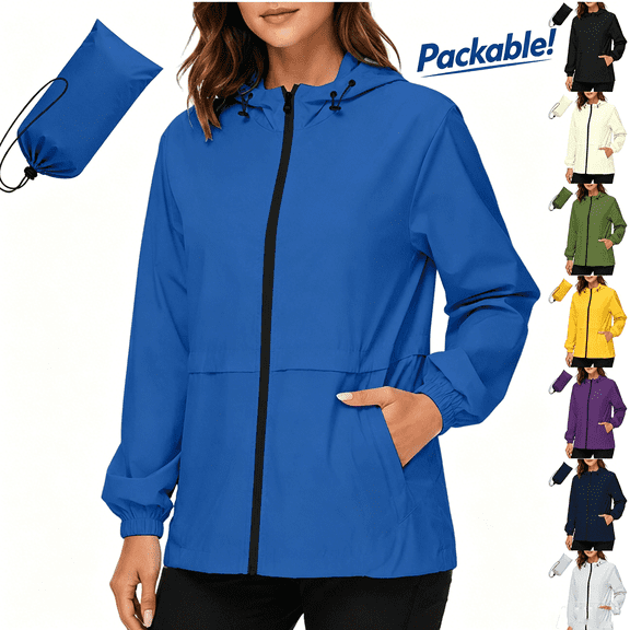 Zynoxe Womens Rain Jacket Lightweight Waterproof Packable Raincoat with Adjustable Hood Outdoor Travel Windbreaker Purple S