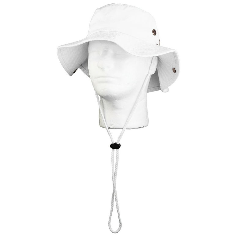 Wide Brim Hiking Fishing Safari Boonie Bucket Hats 100% Cotton UV Sun  Protection For Men Women Outdoor Activities L/XL White