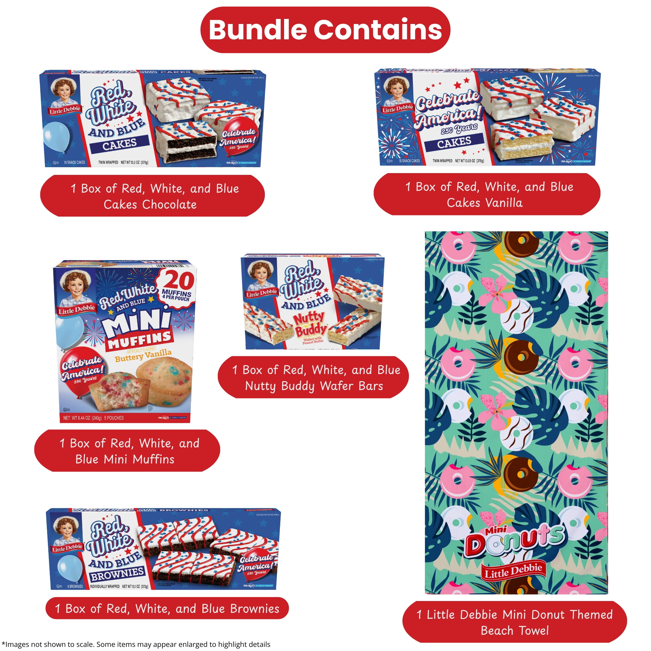 Little Debbie Red, White, & Blue Summer Snack Variety Pack with Custom Beach Towel