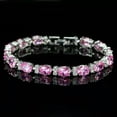 thumbnail image 2 of Silver Plated Pink Cubic Zircon CZ Oval Women Charm Chain Link Bangle Bracelets, 2 of 9