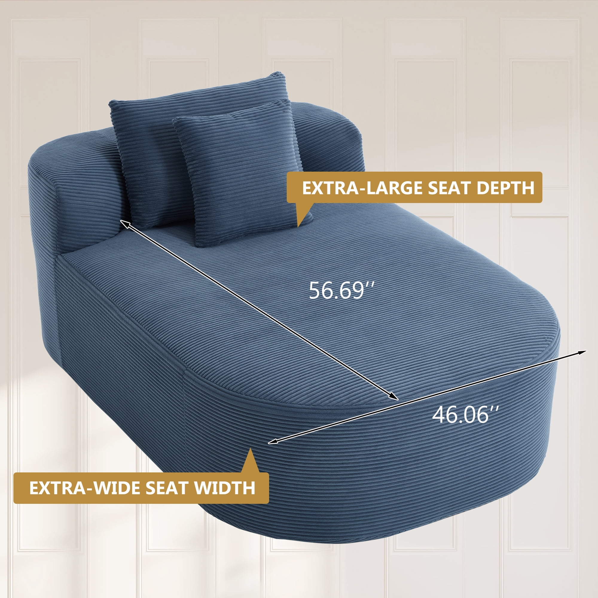 Leumius 68" Chaise Lounge Chair Indoor,Oversized Corduroy Upholstered Boneless Sofa Bed,Deep Seat Sleeper Couch Reading Chairs,Comfy Cloud Sofas Couches for Living Room,No Assembly Required,Blue