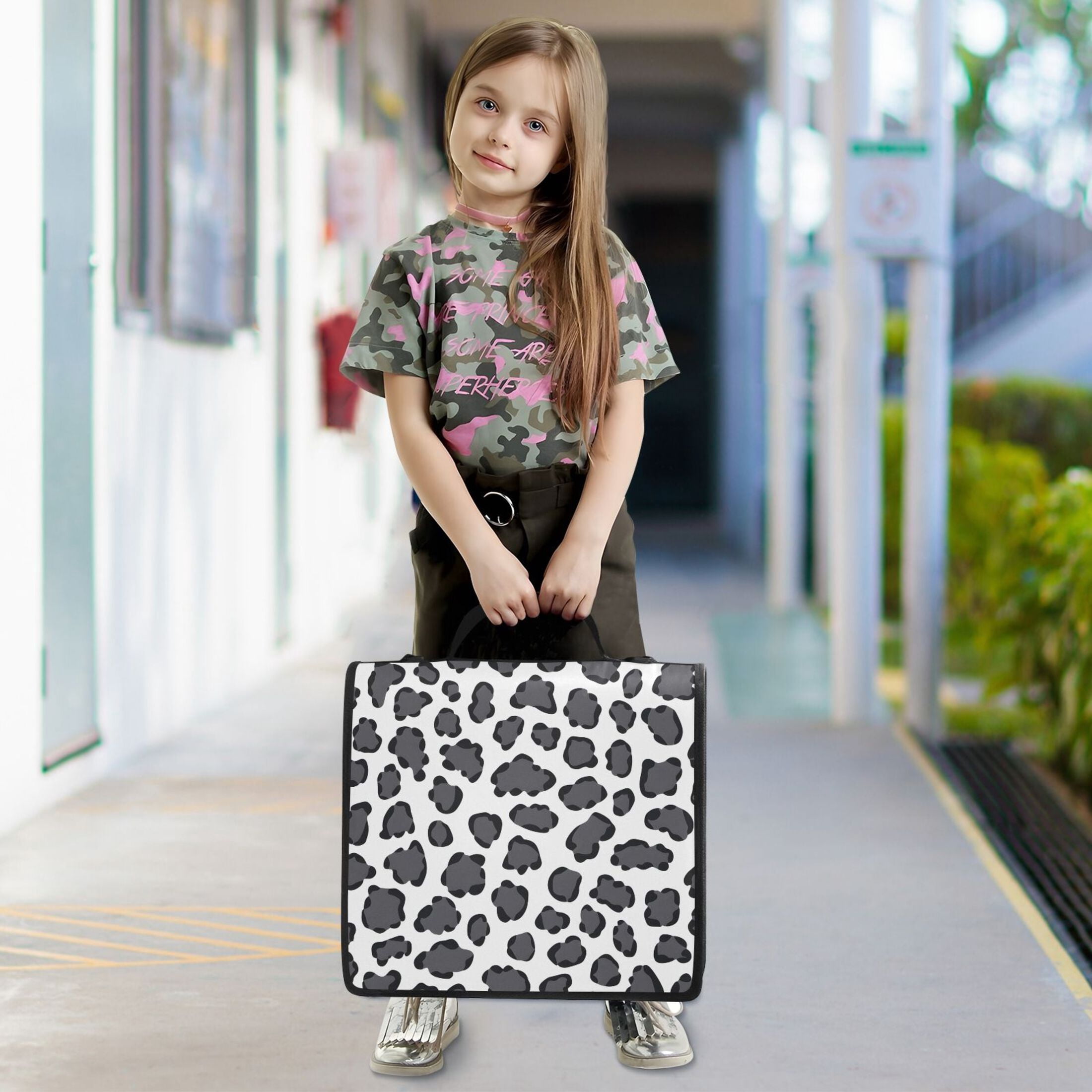 ALAZA Zipper Binder Gray Leopard 3 Ring Trapper Keeper File Folder Organizer Bag