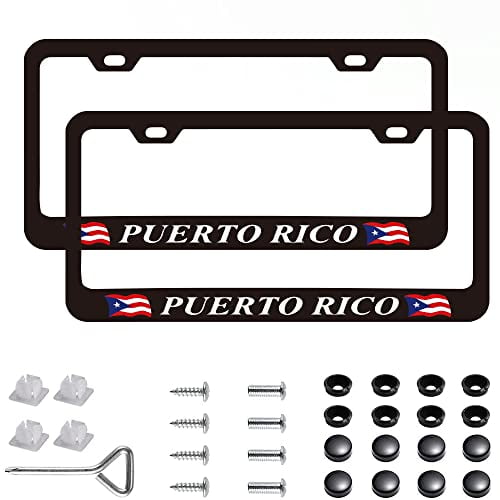 Boricua Puerto RICO Chrome Metal Auto License Plate Frame Car Tag Holder With Car Banner Flag