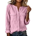thumbnail image 2 of CQONEPT Long Sleeve Shirt for Women Button Down Blouse Long Sleeve Dressy Casual Cotton Linen Blend Fall Clothes Pink M, 2 of 6