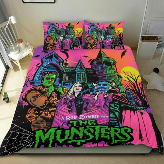 The Munsters Themed Bed Sheet Set Three Piece Set 53x79 In ches Comfortable And Skin Friendly Unique Design Creating A Star Gifts For Family Friends fans