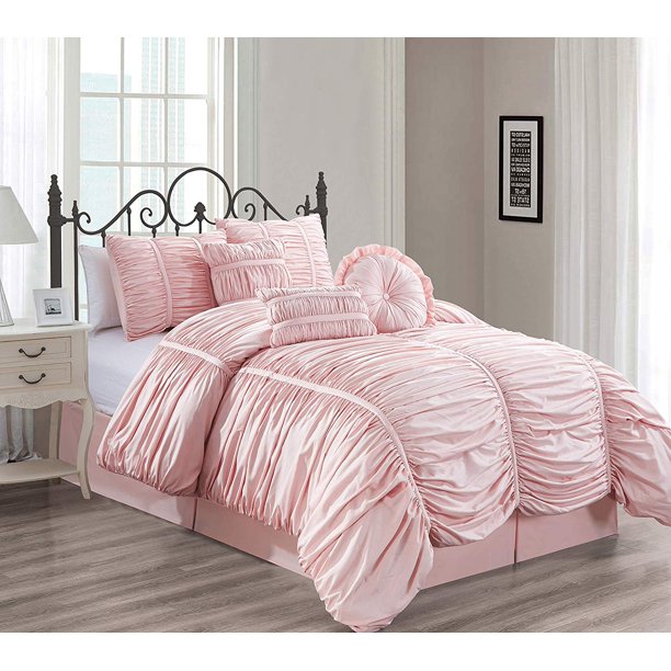 Chezmoi Collection Chic 7Piece Ruched Ruffle Pleated Comforter Bedding