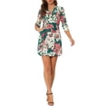 thumbnail image 2 of INSPIRE CHIC Robe à Boutons pour Femme à Col en V à Fleurs Manches 3/4 Poches Latérales S Vert Foncé, 2 of 5