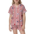 thumbnail image 2 of Kids 4th of July Print Pajama Set, Button Down Short Sleeve Top and Elastic Waist Shorts Sleepwear for Boys and Girls, Independence Day Loungewear(Red2,5-6 Years), 2 of 4
