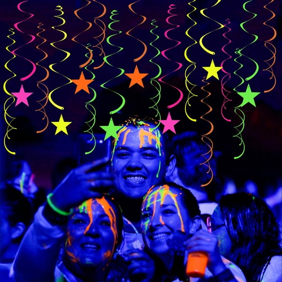 Dserhfy 40 Pcs Glow Paper Star Hanging Swirl Decoration Glow in The Dark Ceiling Streamer Fluorescent Neon Party Supplies for Wedding Birthday