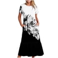 thumbnail image 1 of Fankiway Robe Longue d'Été pour Femmes à Manches Courtes, Col Rond, Ample, Imprimée de Fleurs, Grande Taille, Liquidation, 1 of 5