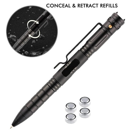 SMOOTHER Tactical Pen with LED Flashlight & Tungsten Tip & Stainless Steel Clip, A Self Defense Glass Breaker, Multi Tool Survival Pen,EDC Gear For Outdoor & Office(Black)