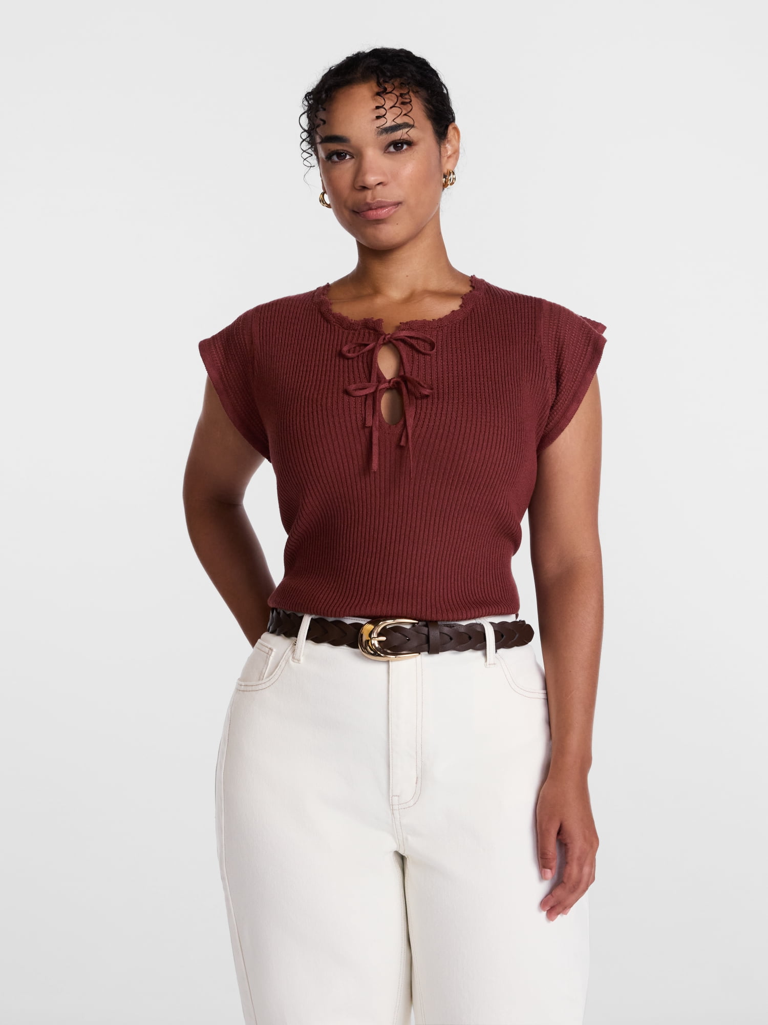 Scenario Women's Tank Sweater with Short Flutter Sleeves, Lightweight, Sizes XS-XXXL