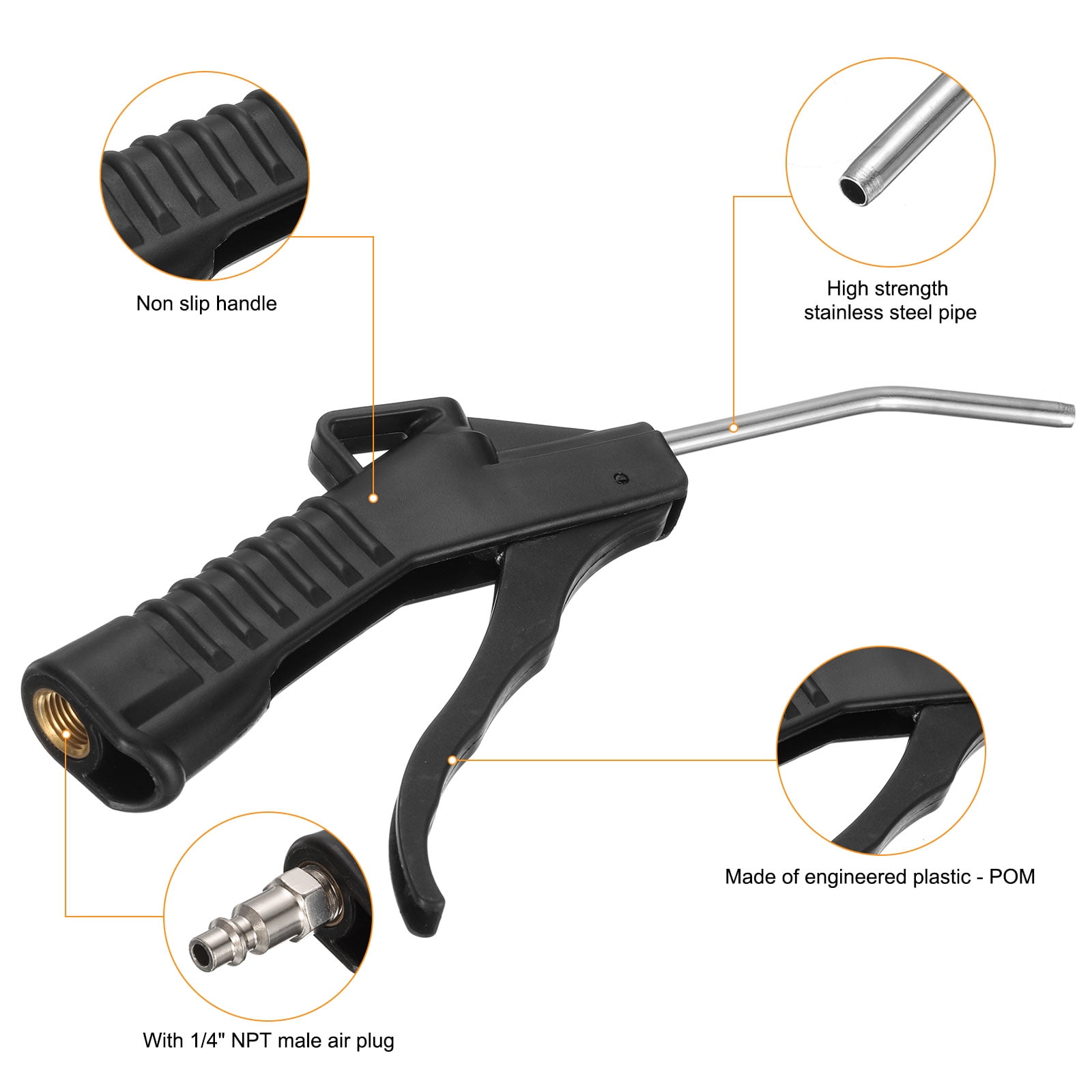 Uxcell 8pcs Air Blow Gun High Flow Air Compressor Blow Gun with 1/4" NPT Male Air Plug and Angled Bent for Industrial