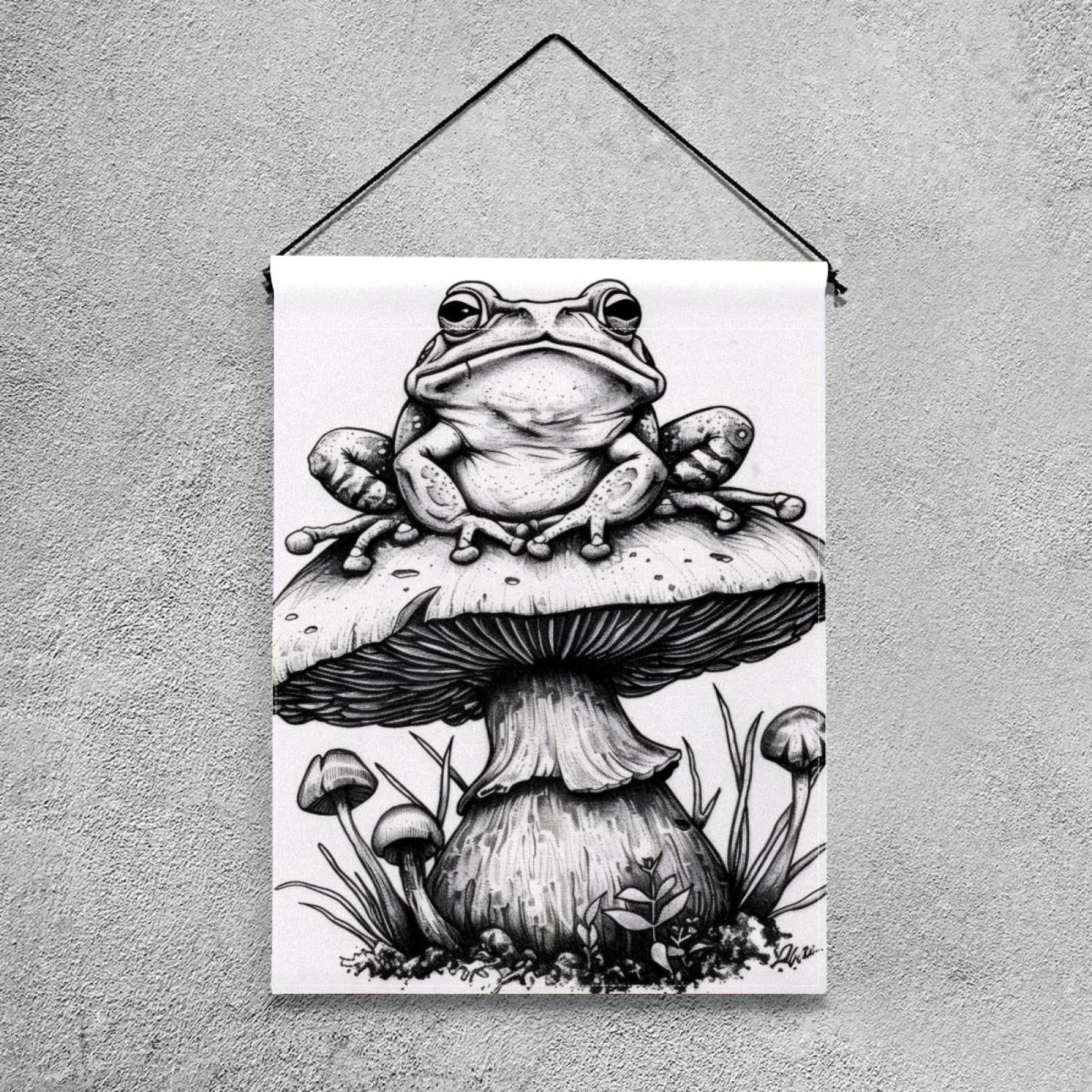 Welcome Aesthetic Frog sitting on Mushroom Garden Flag, Vertical Double Sided Small House Flag, Yard Farmhouse Outdoor Deck Veranda Lawn Decor 28x40 Inch