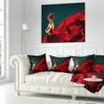 thumbnail image 3 of Designart Woman in Flying Red Dress - Abstract Portrait Throw Pillow - 16x16, 3 of 5
