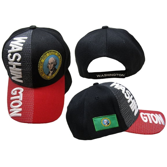 Washington State Black Red With White Letters Patch On Side Embroidered Hat Cap