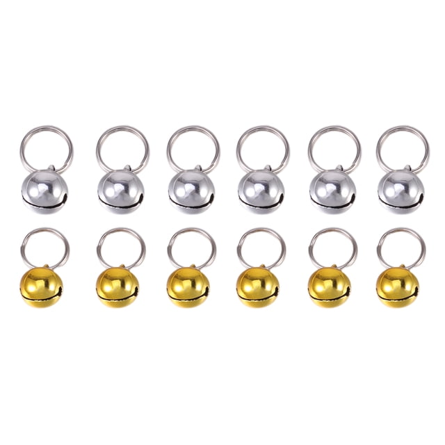 12 cascabeles pequeños para mascotas, cuentas sueltas, cascabeles para mascotas, gatos, cachorros, perros, campanas para collar, fiesta de Navidad, accesorios para manualidades (dorado+plata, 14 mm)