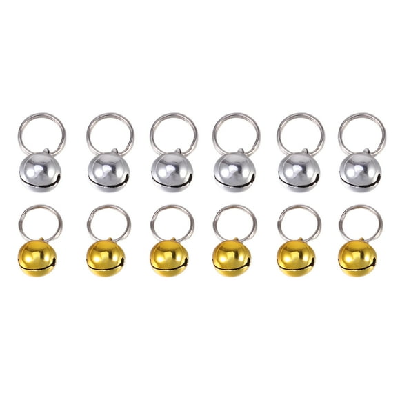 12 cascabeles pequeños para mascotas, cuentas sueltas, cascabeles para mascotas, gatos, cachorros, perros, campanas para collar, fiesta de Navidad, accesorios para manualidades (dorado+plata, 14 mm)