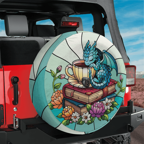 Lotusprinthandmade Dragon with Book Floral Spare Tire Cover With Backup Camera Hole