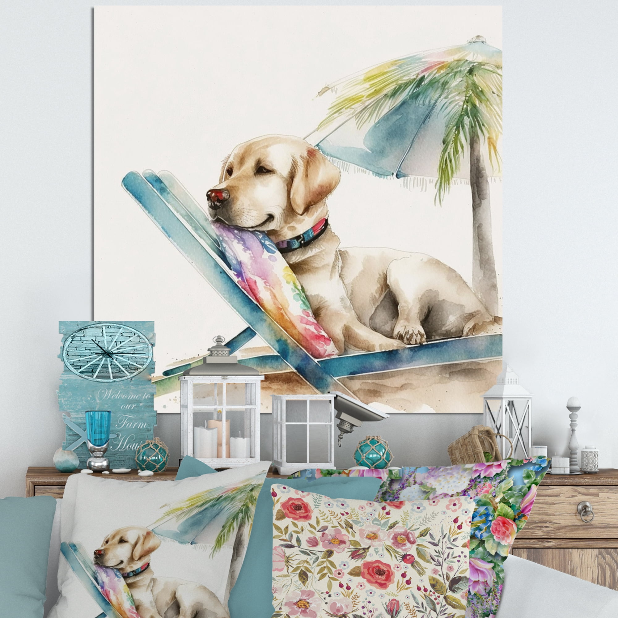Designart Dog On Chair At The Beach I Canvas Wall Art