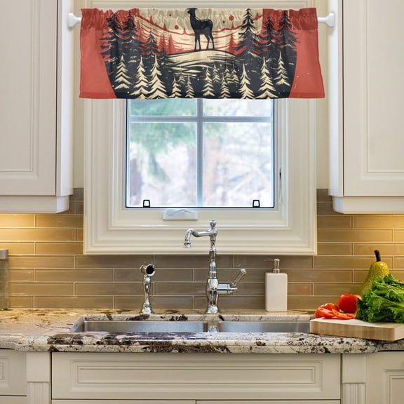 Deer Forest Trees Sun Curtain Valances Farmhouse Design Window Treatment Decor Blackout Rod Pocket for Windows Living Room Kitchen 54" x 18"