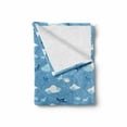 thumbnail image 2 of Cartoon Airplane Soft Flannel Fleece Throw Blanket, Kids Boys Aviation Theme Blue Aircraft Clouds and Routes, Cozy Plush for Indoor and Outdoor Use, 50" x 60", Blue Dark Blue and White, by Ambesonne, 2 of 6