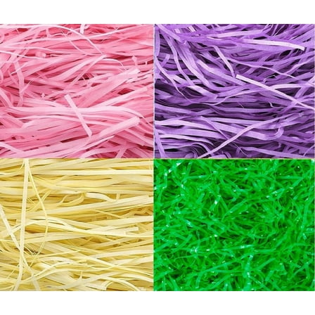 Easter Basket Grass Filler Assorted 4 Pack Paper Yellow Purple Pink Green 6 Ounces