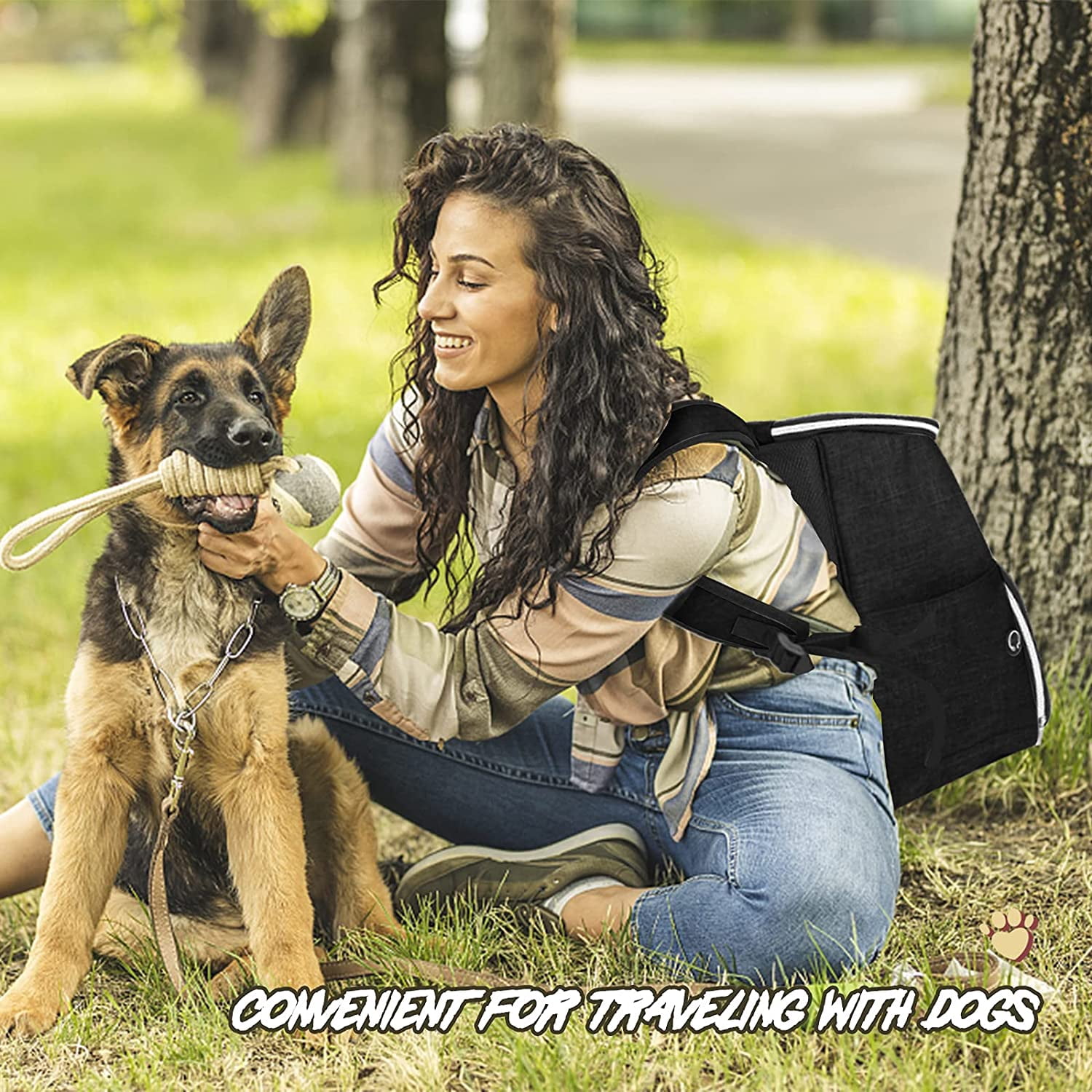 丨Dog Travel Bag Backpack, Airline Approved Pet Supplies Backpack, Dog Travel Bag with 2 Silicone Collapsible Bowls and 2 Food Baskets, Black