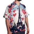 thumbnail image 2 of Eiffel Tower Valentine's Day Men's Casual Spread Collar Hawaiian Short Sleeve Button Down Summer Beach Tops, 2 of 6