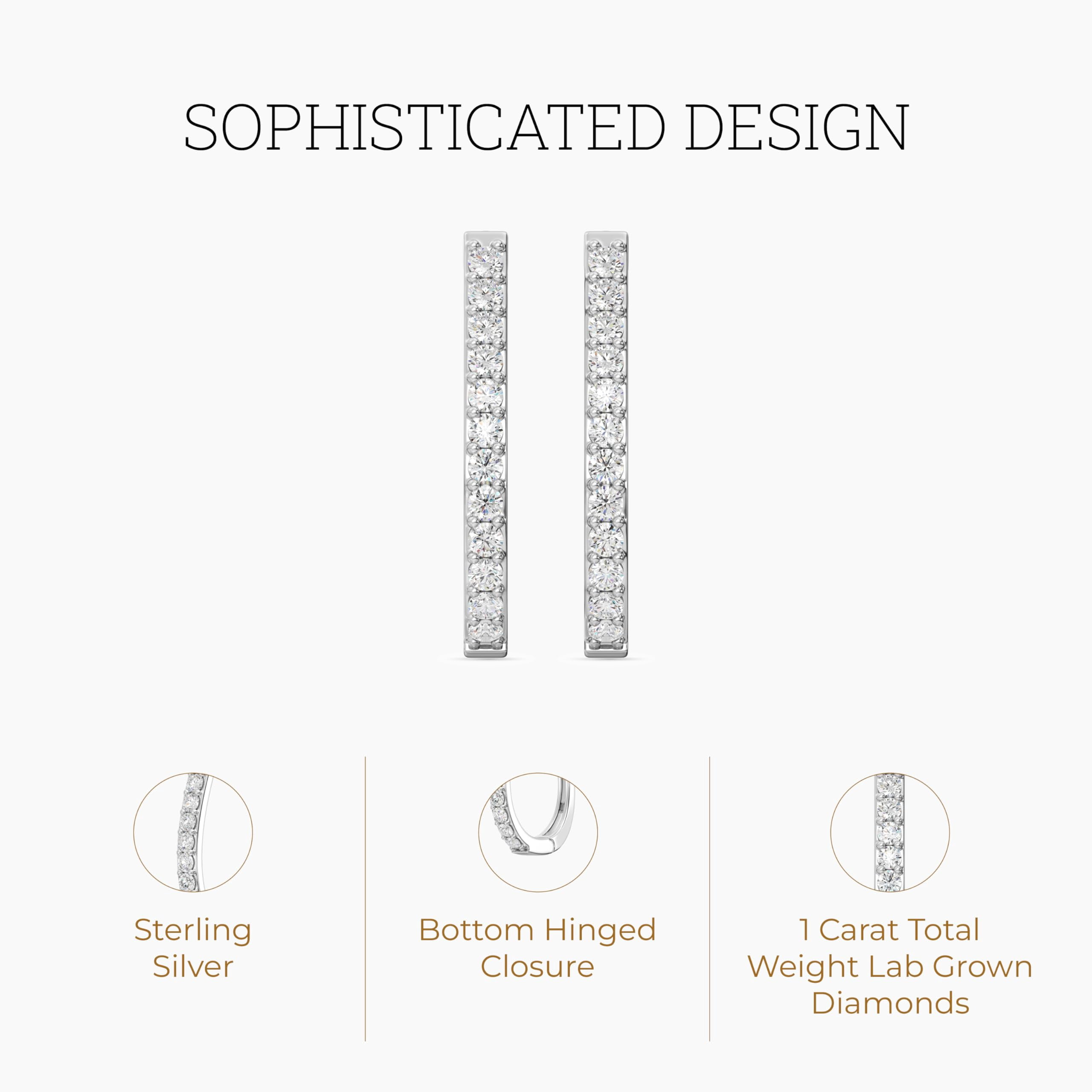 Gilded 1 Carat Total Weight Lab-Grown Diamond U-Shaped Hoop Earrings for Women in 925 Sterling Silver | Hypoallergenic Fine Jewelry | Latch Back Closure | SI1 Clarity, F Color