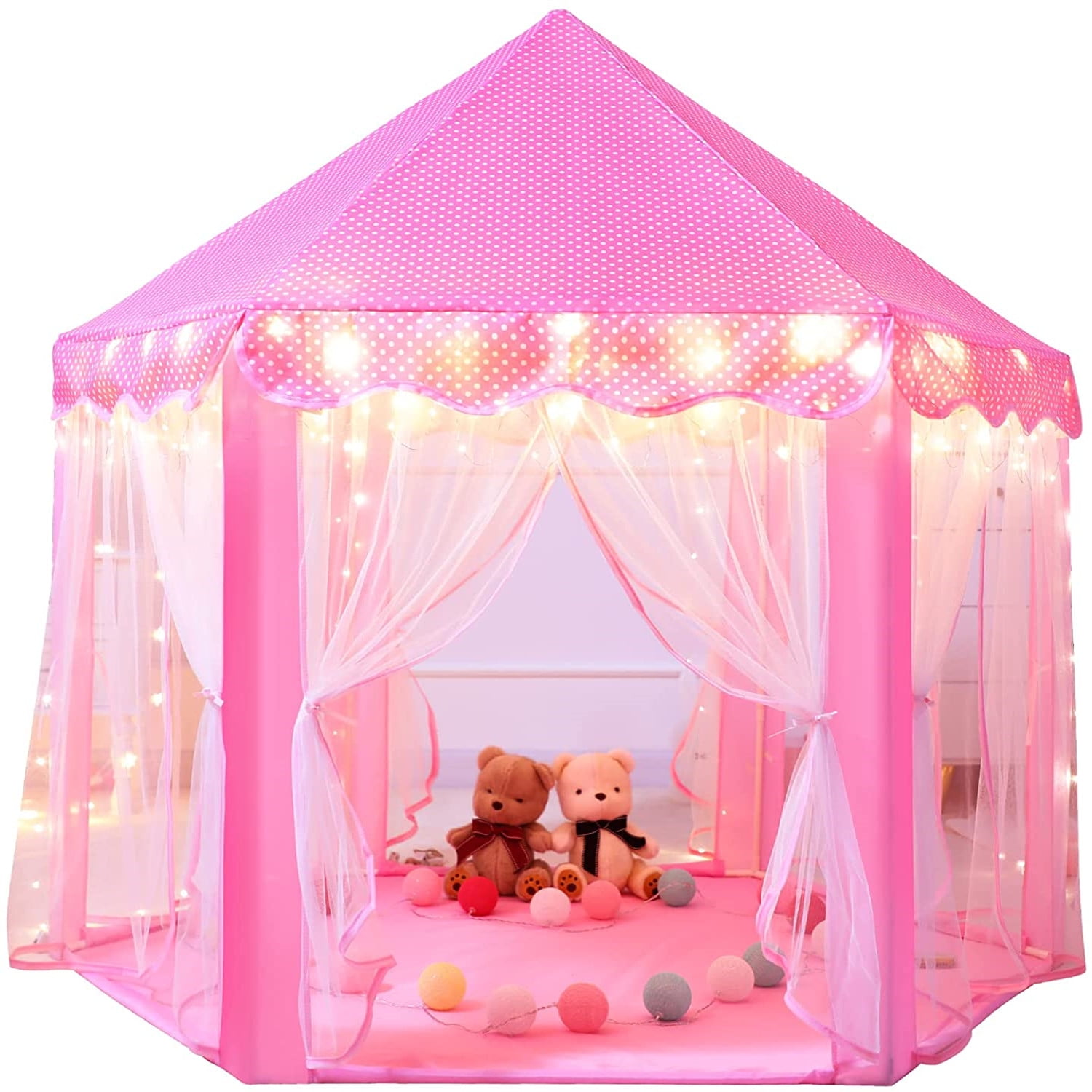 Castle Tent for Girls, Play Tents for Kids Hexagon Playhouse with Fairy