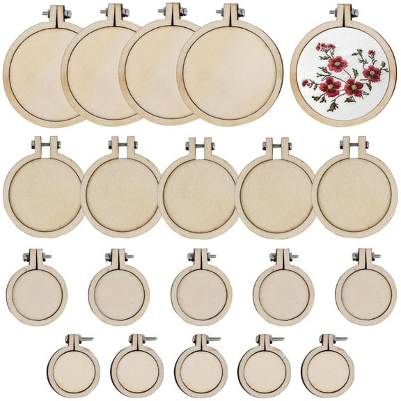 Topboutique Mini Embroidery Hoops,20 Pcs Round Tiny Embroidery Ring,Wood Hoops Wooden Craft Hoops,Crossing Stitch Hoop Ring,Sewing Ornament Frame for DIY Embroidery Necklace Jewelry Pendant,4 Size