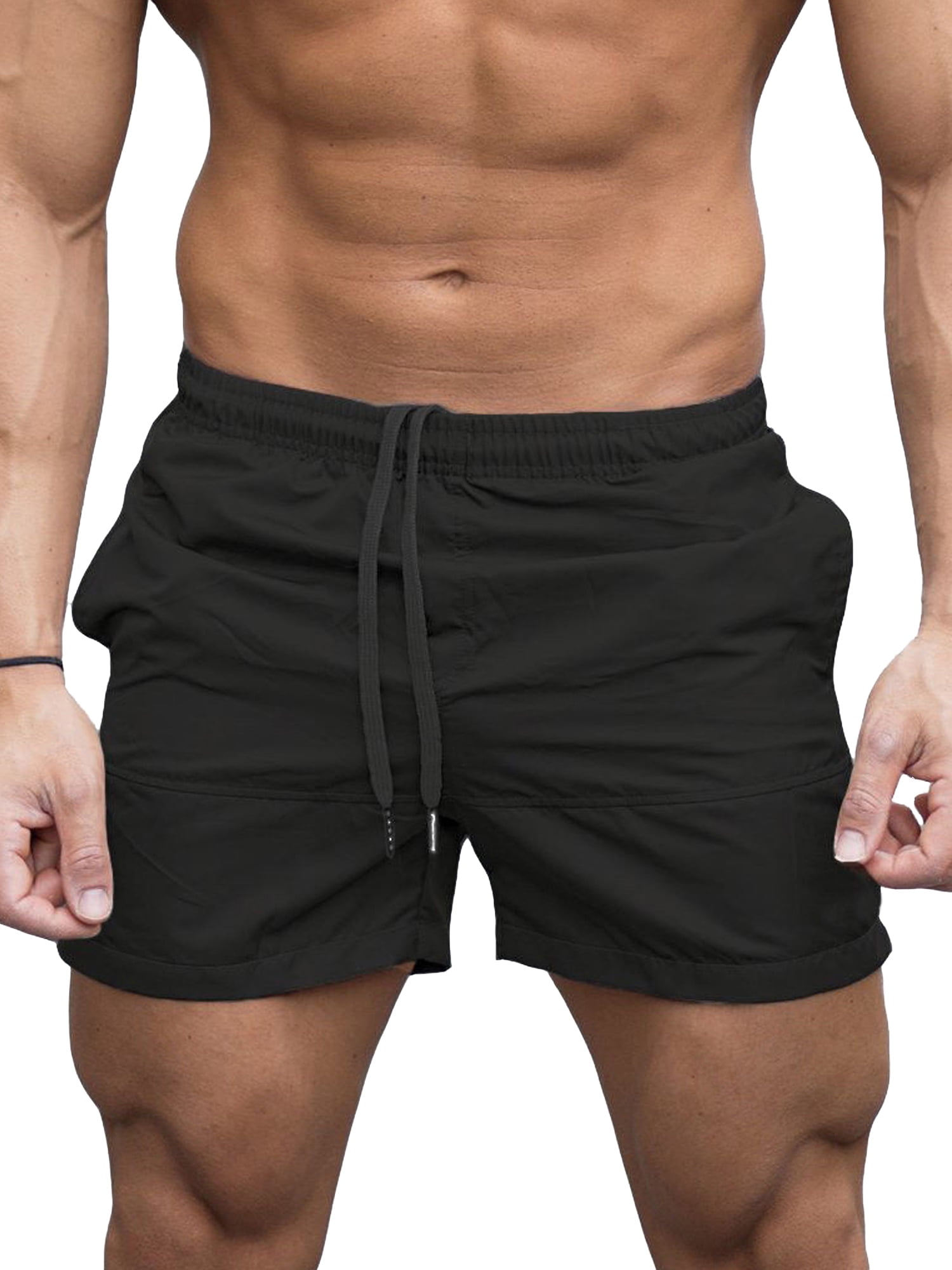 MERSARIPHY Men Solid Color Elastic Waist Sport Workout Gym Shorts Pants ...