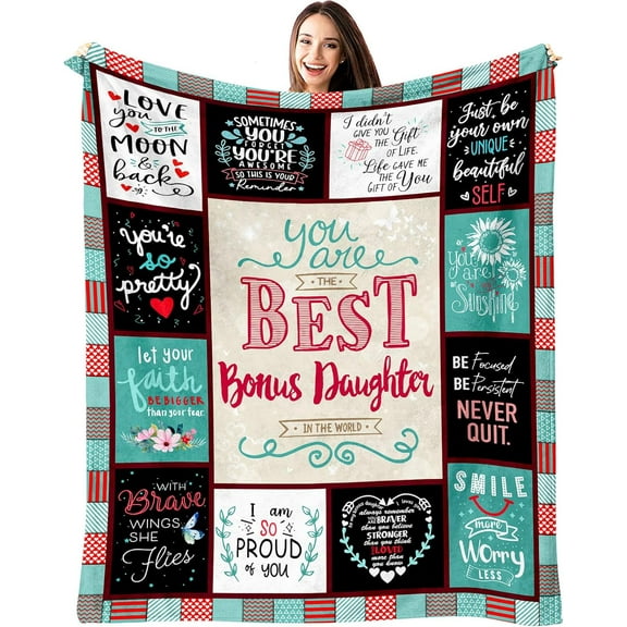Bonus Daughter Gifts for Christmas - Step daughter Xmas Gifts from Stepmom - Stepdaughter Gifts from Stepmom, Stepdad - to My Bonus Daughter Blanket - Gifts for Step Daughter Throw Blanket 60" X 50"