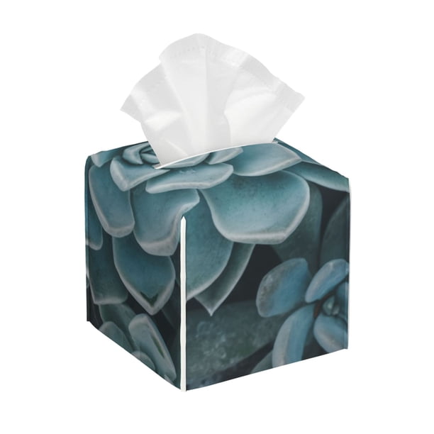 Balery Blue Color Cactus Porta Pañuelos de Cuero con Estampado – Funda Moderna Cuadrada para Caja de Pañuelos, Dispensador 5x5x5''