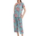 thumbnail image 4 of Jamicy Pyjama Mignon pour Femmes Ensemble Imprimé Haut à Manches Courtes avec Cordon Capris Ensemble de Pyjama pour Dames Confortable Col Rond Tenue de Détente, 4 of 7