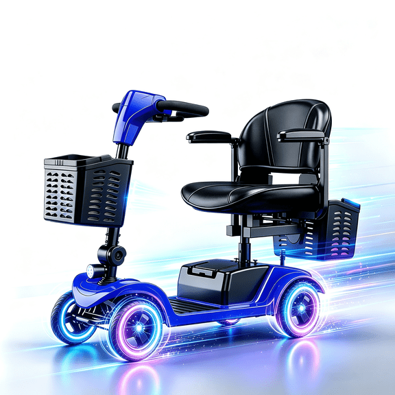 12Ah 15 Miles Electric Senior Mobility Scooter, 300W Motor 300lbs Capacity Travel Scooter with Dual Baskets, blue