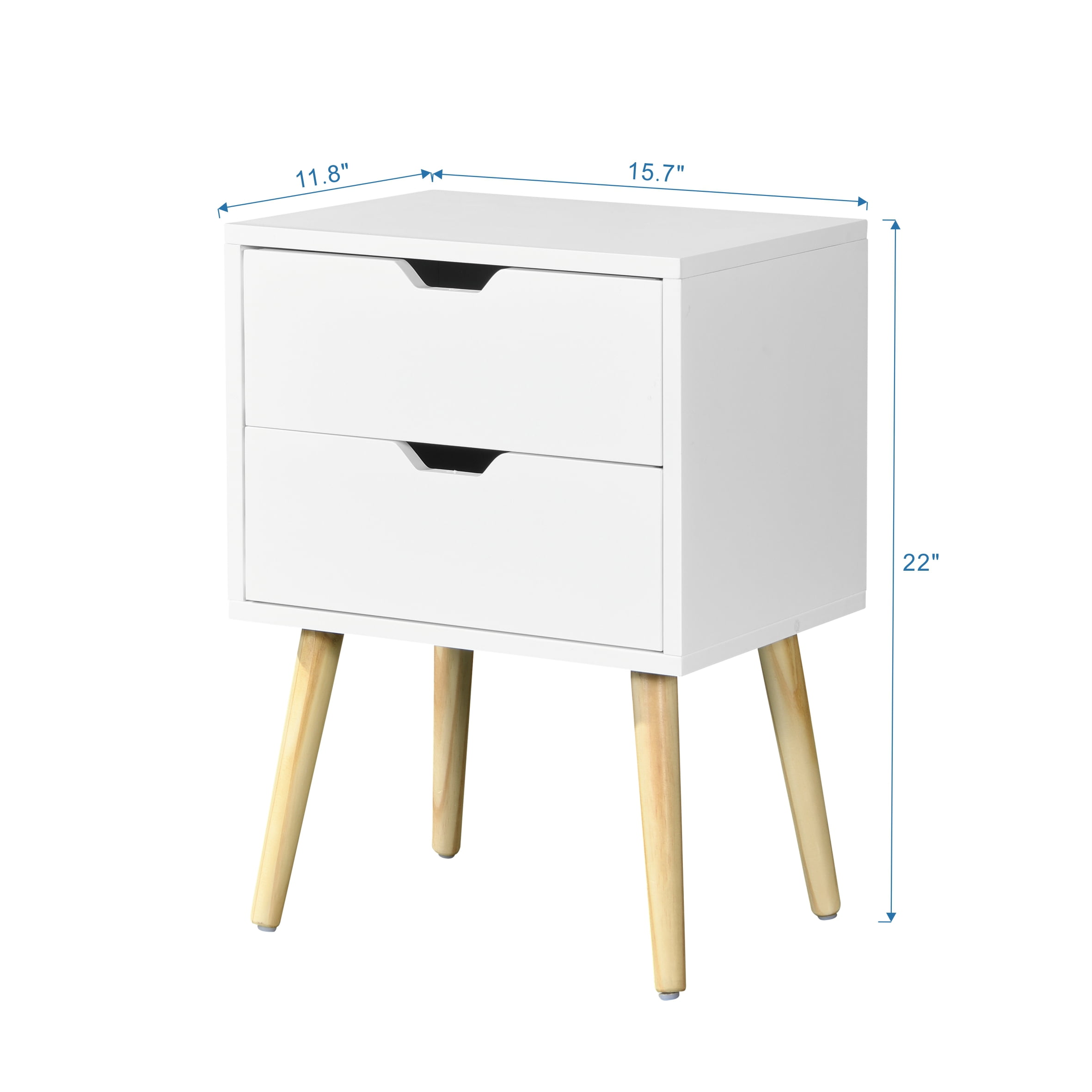 Resenkos Side Table with 2 Drawer and Rubber Wood Legs,Modern Storage Cabinet for Bedroom Living Room,White