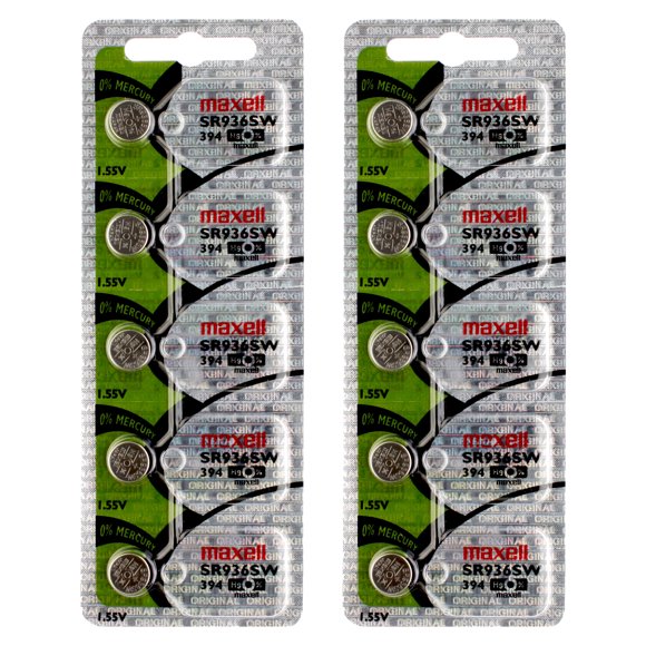 10 x Maxell 394 Watch Batteries, SR936SW or 380 Battery