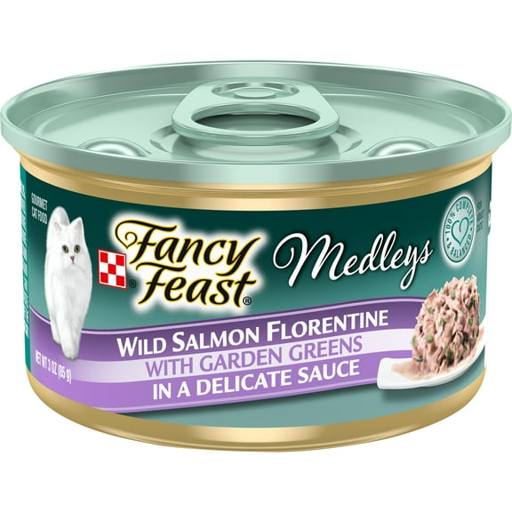 Purina Fancy Feast Medleys Wild Salmon Florentine With Garden Greens in a Delicate Sauce Adult Wet Cat Food, 3 Ounce (Pack of 12)