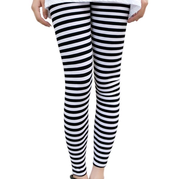 Leggings ajustados hasta los tobillos para mujer, pantalones con rayas horizontales blancas y negras.