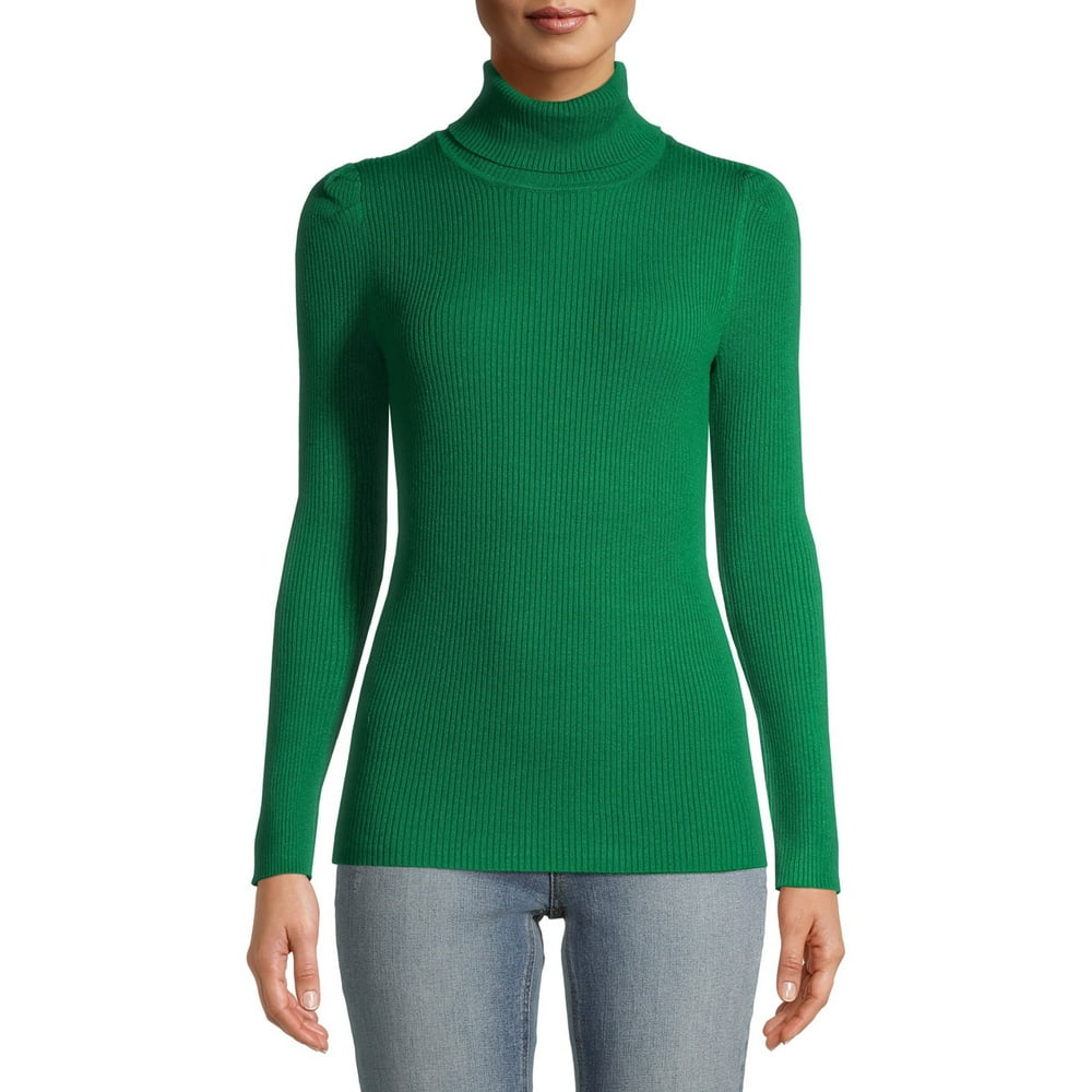 Time and Tru - Time and Tru Women's Puff Shoulder Turtleneck Sweater ...