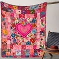 thumbnail image 6 of A Soft Fleece Blanket Featuring a Pink Heart And Checkered Floral Pattern, Perfect As a Gift, 6 of 7