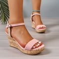 thumbnail image 2 of Rokment Women's Platform Wedge Dressy Sandals Trendy Casual Color Block Braided Leather Open Toe Ankle Strap Chunky High Heels Dress Sandals for Woman Bride Wedding Summer Pink Size 6.5, 2 of 7
