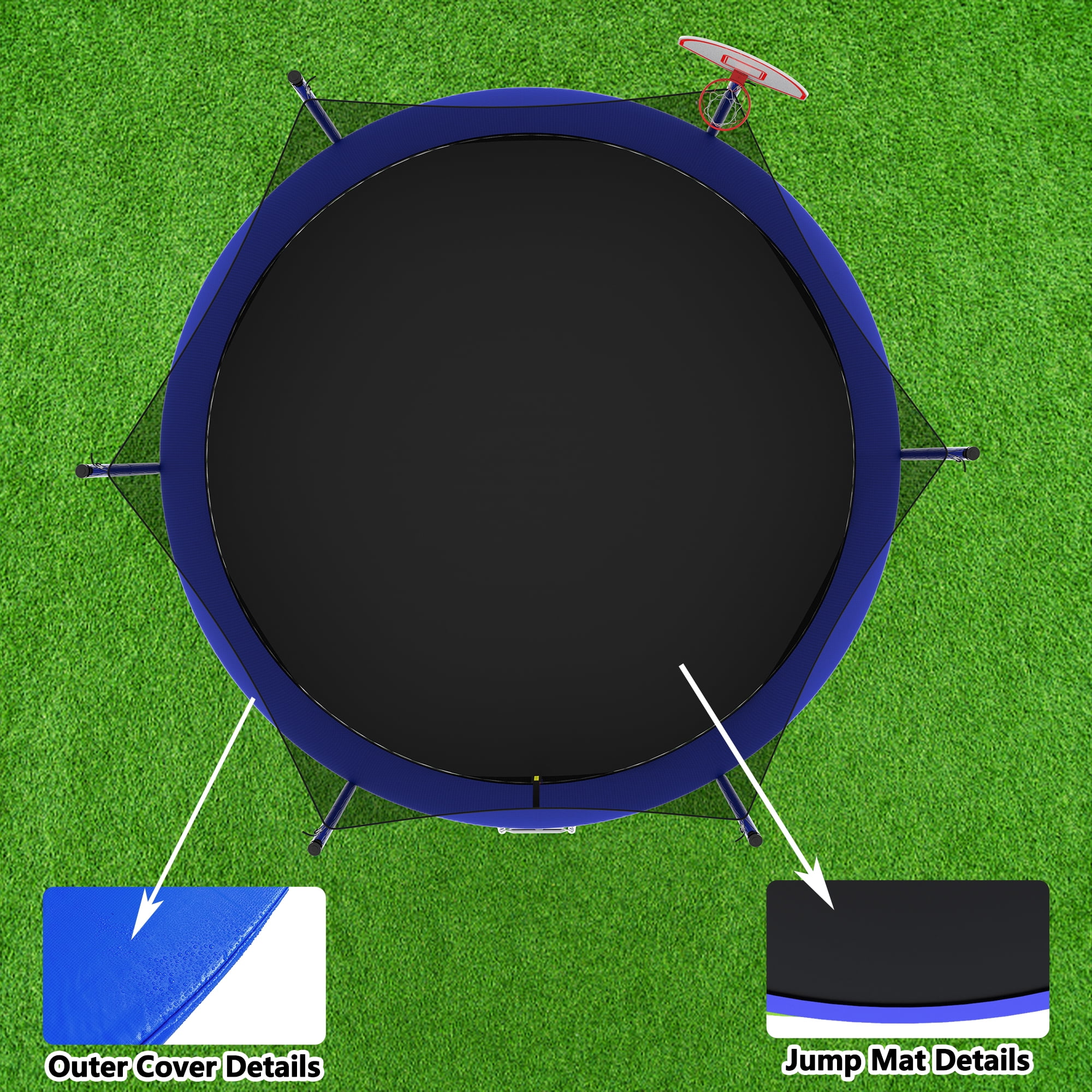 Witaxima 14FT Trampoline for Kids with Safety Enclosure Net, Outdoor Backyard Large Recreational Jumping Mat, Blue, 6 W-Shaped Legs & Galvanized Steel Frame