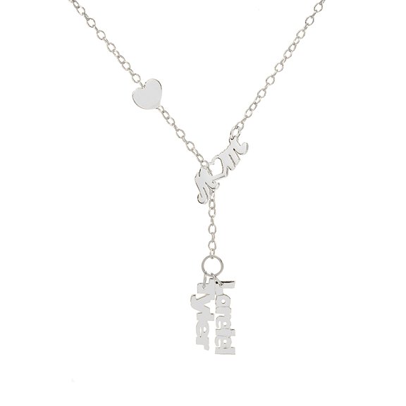 Personalized Mom Lariat Mini Name Necklace with Heart. Up to Three Names.