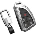 thumbnail image 1 of Zinc Alloy Key Fob Cover,Keychain,Full Protection Car Key Case for Chevy 2022-2025 Silverado 1500 GMC Sierra 2500HD 3500HD Smart Remote Keyless Keyshell Accessories,Silver Color, 1 of 8