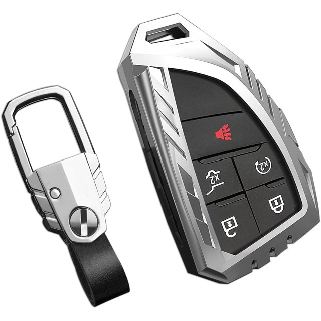 Zinc Alloy Key Fob Cover,Keychain,Full Protection Car Key Case for Chevy 2022-2025 Silverado 1500 GMC Sierra 2500HD 3500HD Smart Remote Keyless Keyshell Accessories,Silver Color