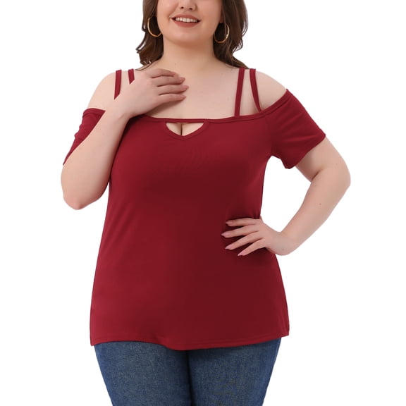 Blusa casual de verano para mujer Agnes Orinda, talla grande, con hombros descubiertos, corte en la parte superior, mangas cortas y diseño cruzado, 1X, roja