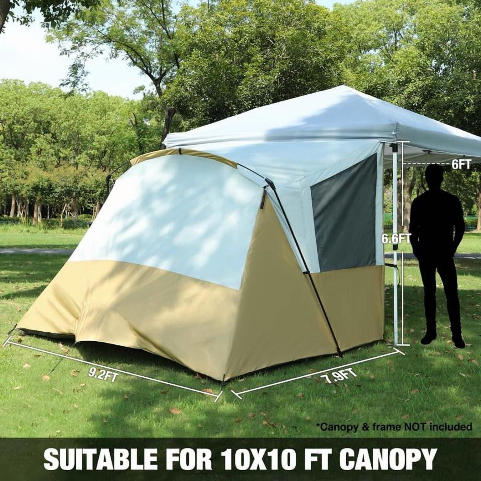 REDCAMP Camping Side Tent for Pop-Up Canopy, Easy-Setup Water-Resistant Tent Attachment for 10' Wide Canopy, Fits 2 Persons, Khaki (Frame Not Included)